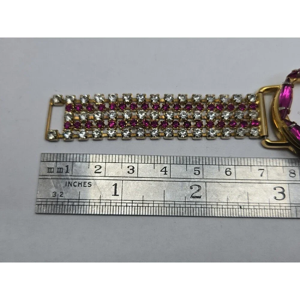 Jalga Womens Pink Crystals Rhinestones Dress Watch Gold Bracelet New Battery